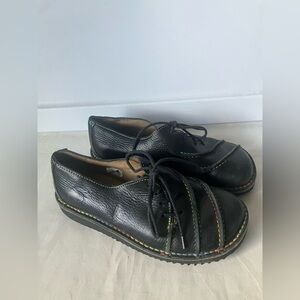 Red Or Dead Womens Black Leather Rainbow Stitching Side Lace Up Shoes Sz EU 37